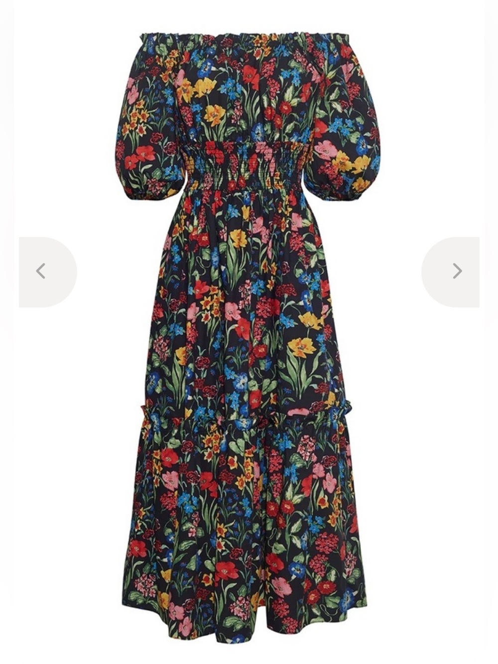 Cara Cara Mimi Floral Black Poplin Floral Off-Shoulder Dress